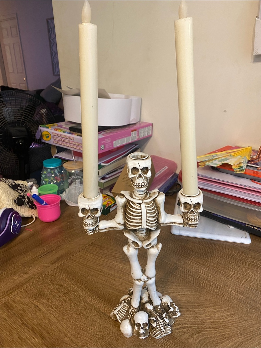 Skeleton Two-Arm Candle Holder – White Bone Finish
